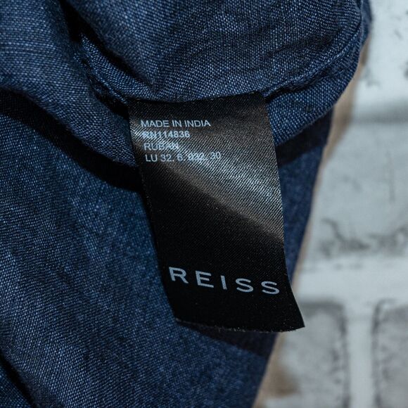 REISS Men's RUBAN Linen Button Through Shirt in Navy Blue Regular fit XL - Picture 6 of 7